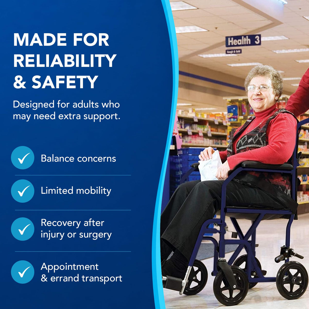 Folding Transport Wheelchair with 19 inch Seat L678648
