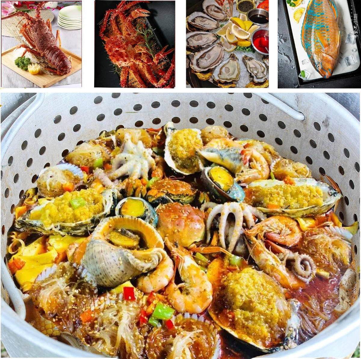 100Qt Aluminum Seafood Boil Pot with Strainer Basket and Propane Stove Burner A27125