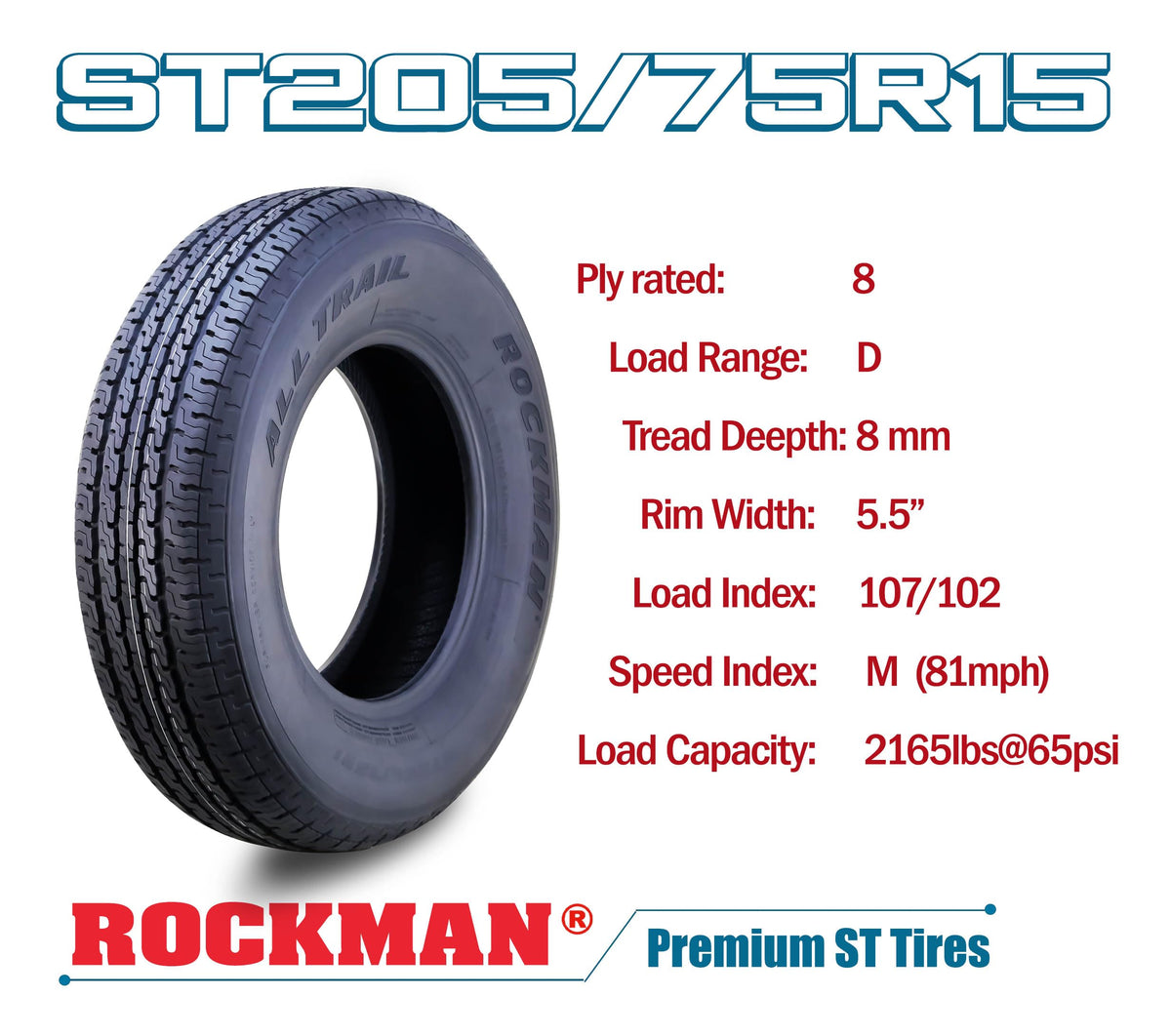 Trailer Tire ST205/75R15 8-Ply Load Range D Radial Set2 L40923