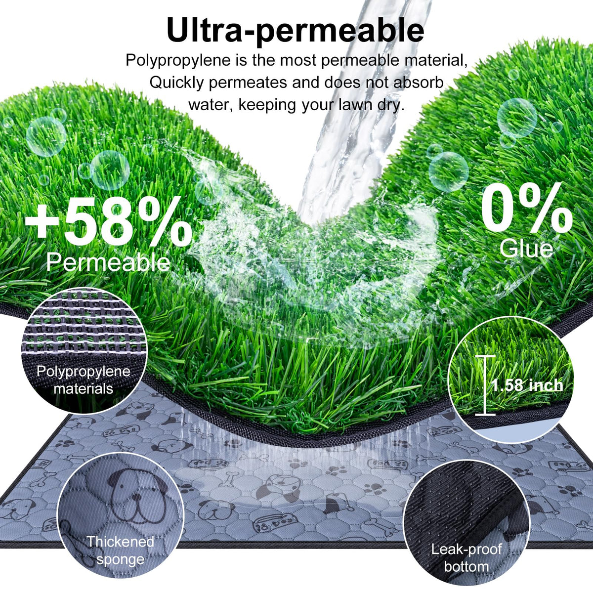 32" x 24" Washable Reusable Artificial Grass Pee Pads J14018