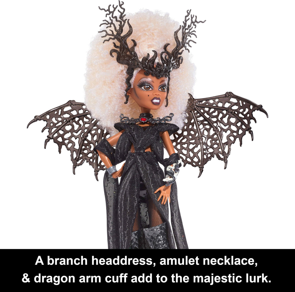 Black Gown Doll with Knee-High Boots and Wings I6822