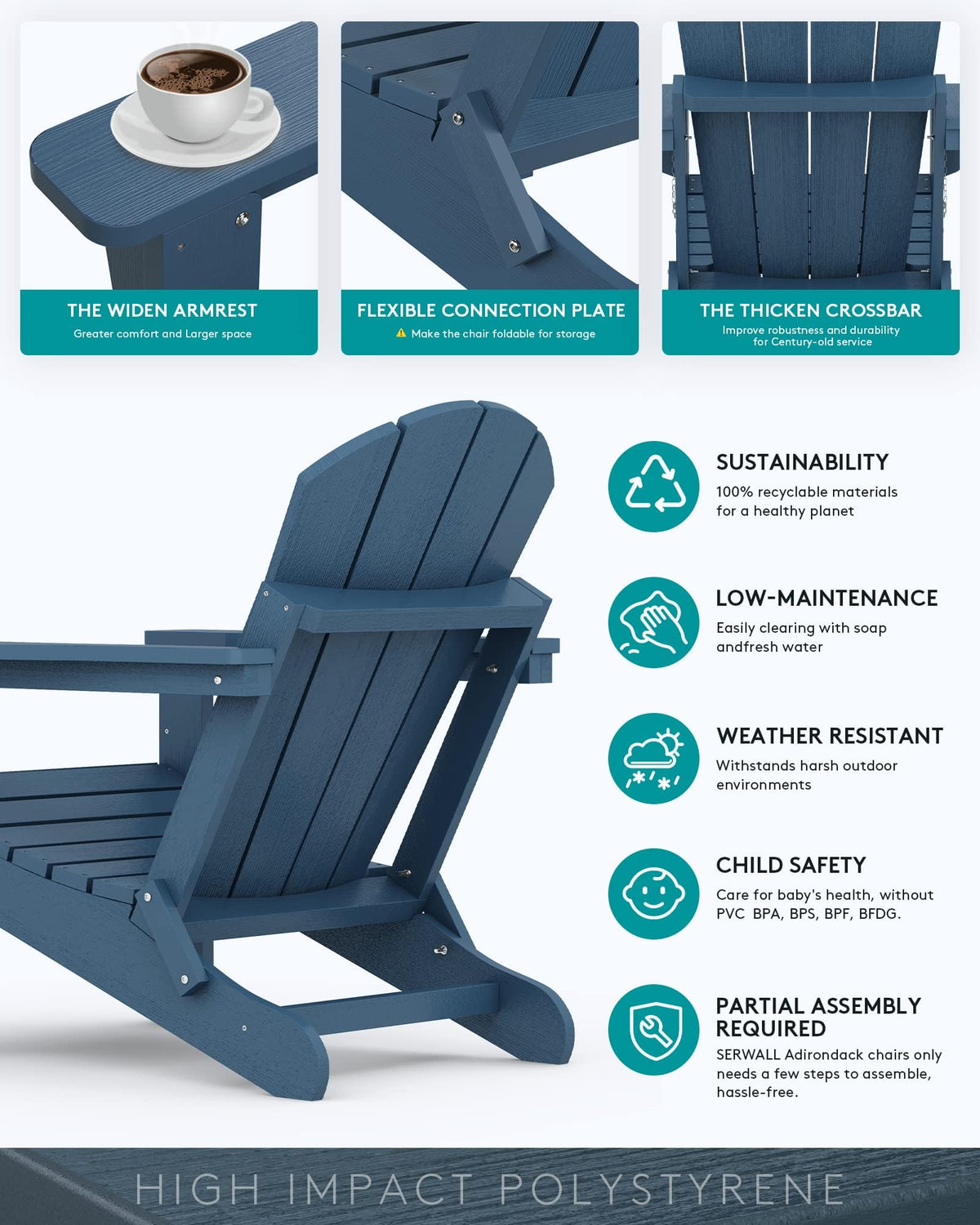 Folding Adirondack Chair Set of 2 with Cup Holder L251908