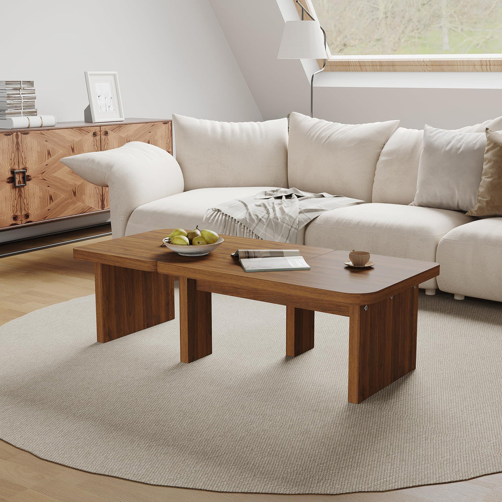 Brown Wooden L-Shape Coffee Table Set of 2 L633173