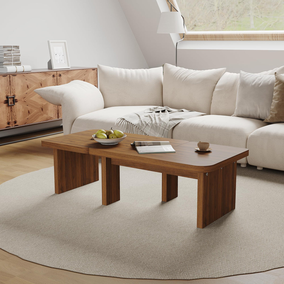 Brown Wooden L-Shape Coffee Table Set of 2 L633173