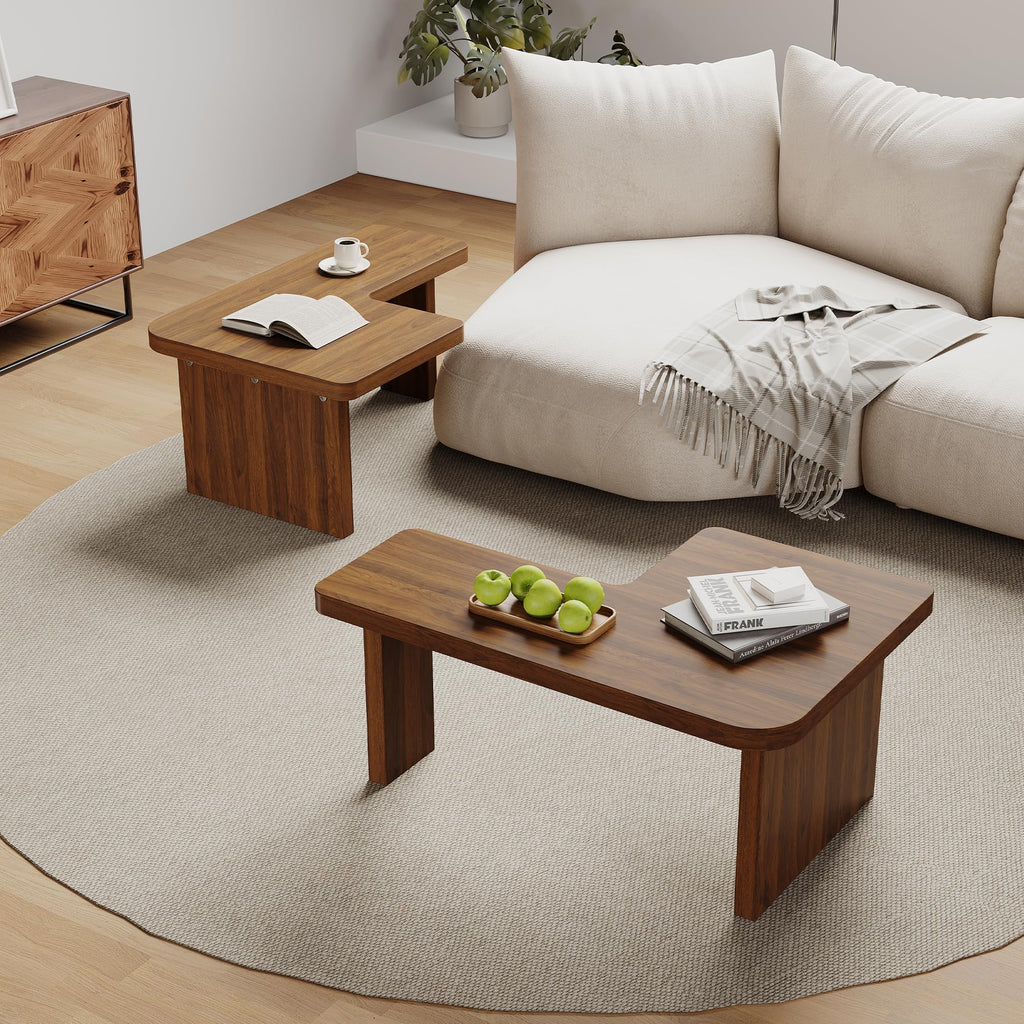 Brown Wooden L-Shape Coffee Table Set of 2 L633173