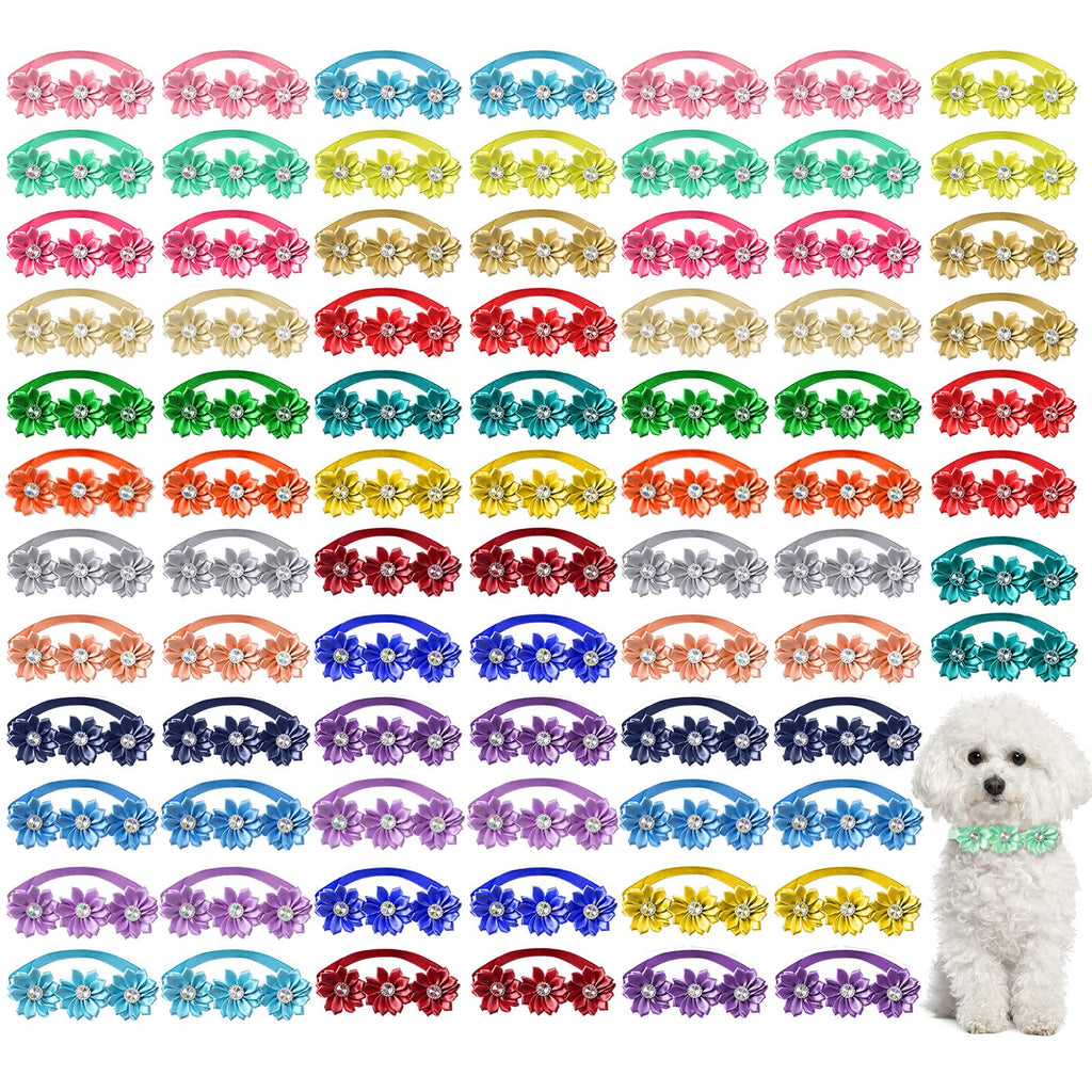 80 Pcs Dog Bowtie Flower Collar Adjustable P4029