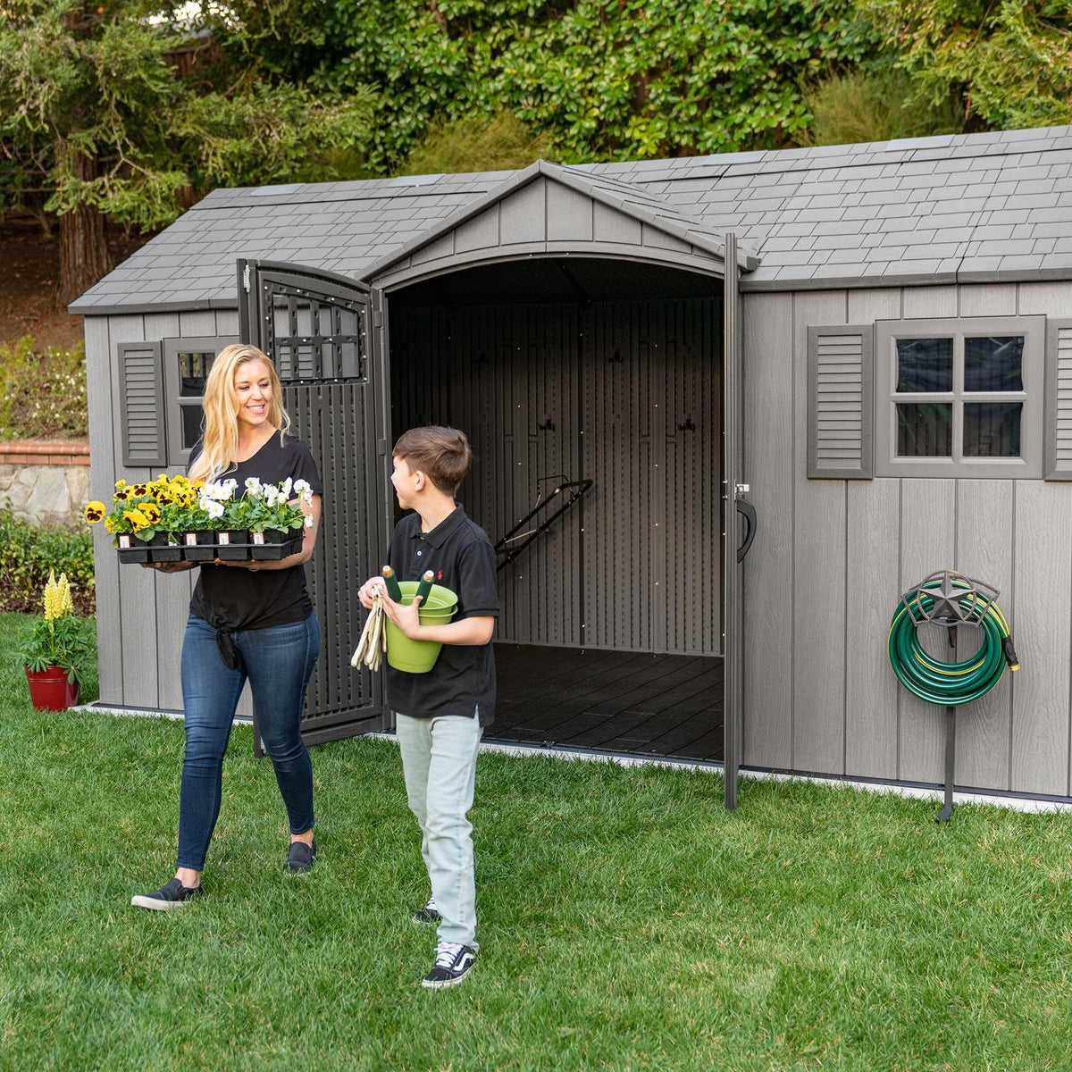 15 ft x 8 ft Gray Resin Outdoor Storage Shed E360
