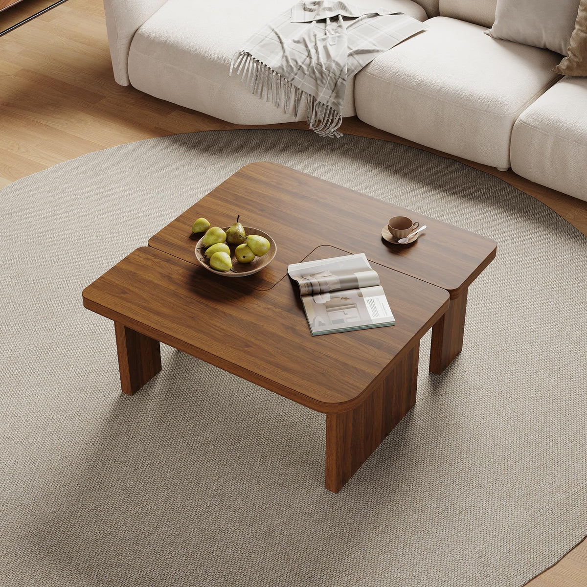 Brown Wooden L-Shape Coffee Table Set of 2 L633173