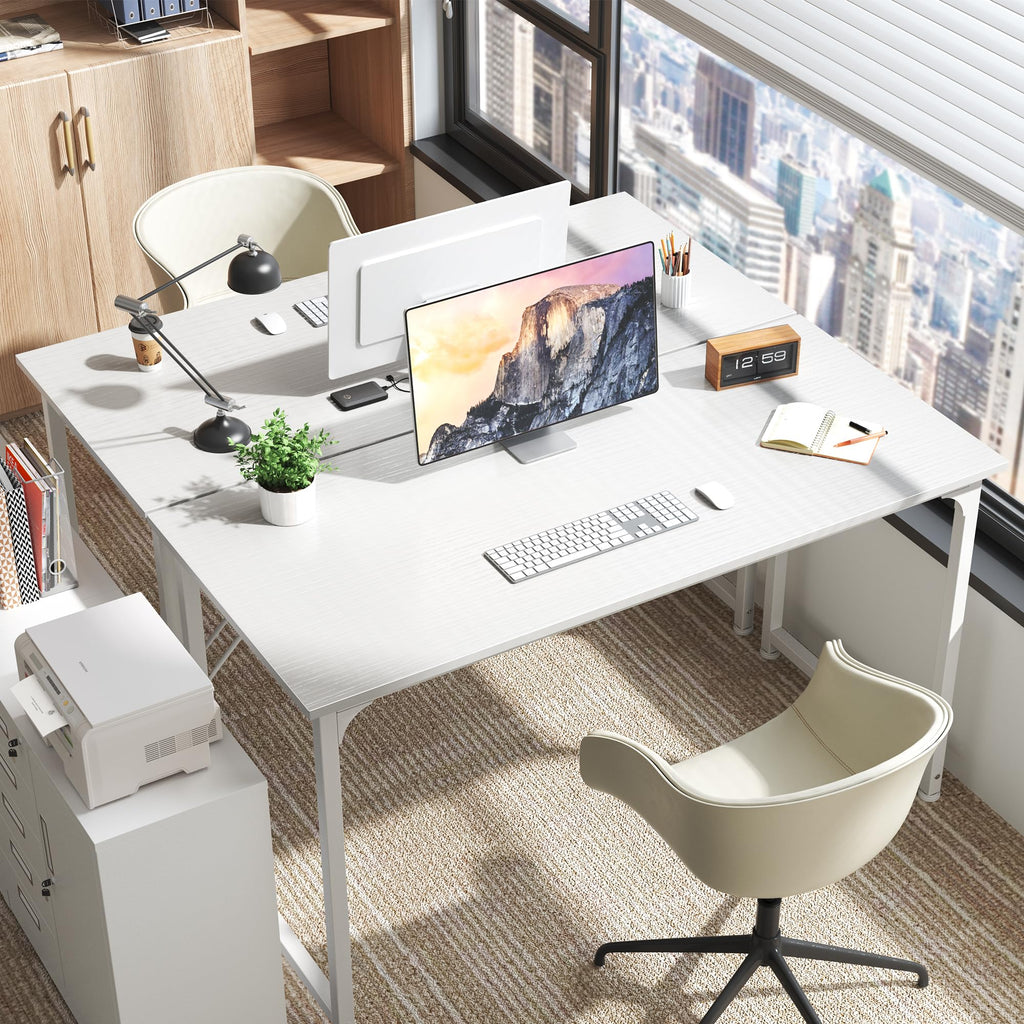 55 Inch White Computer Desk with Metal Frame S552646
