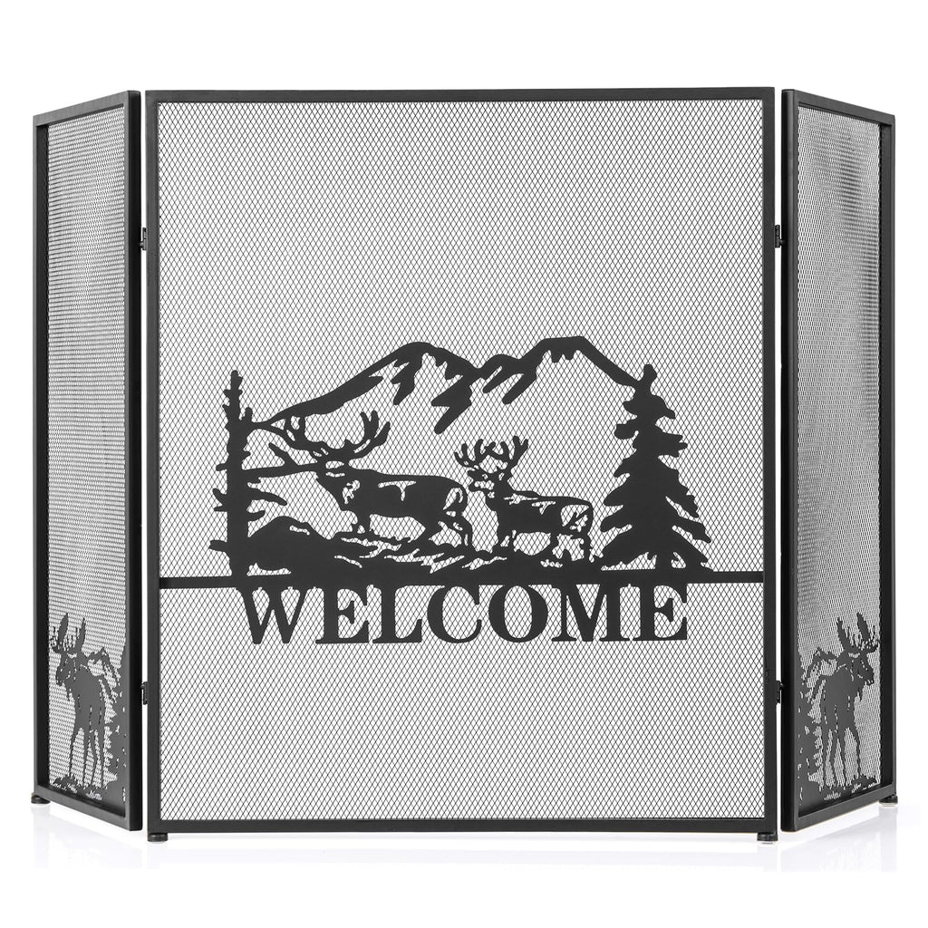 Foldable Fireplace Screen with Moose Pattern G52462