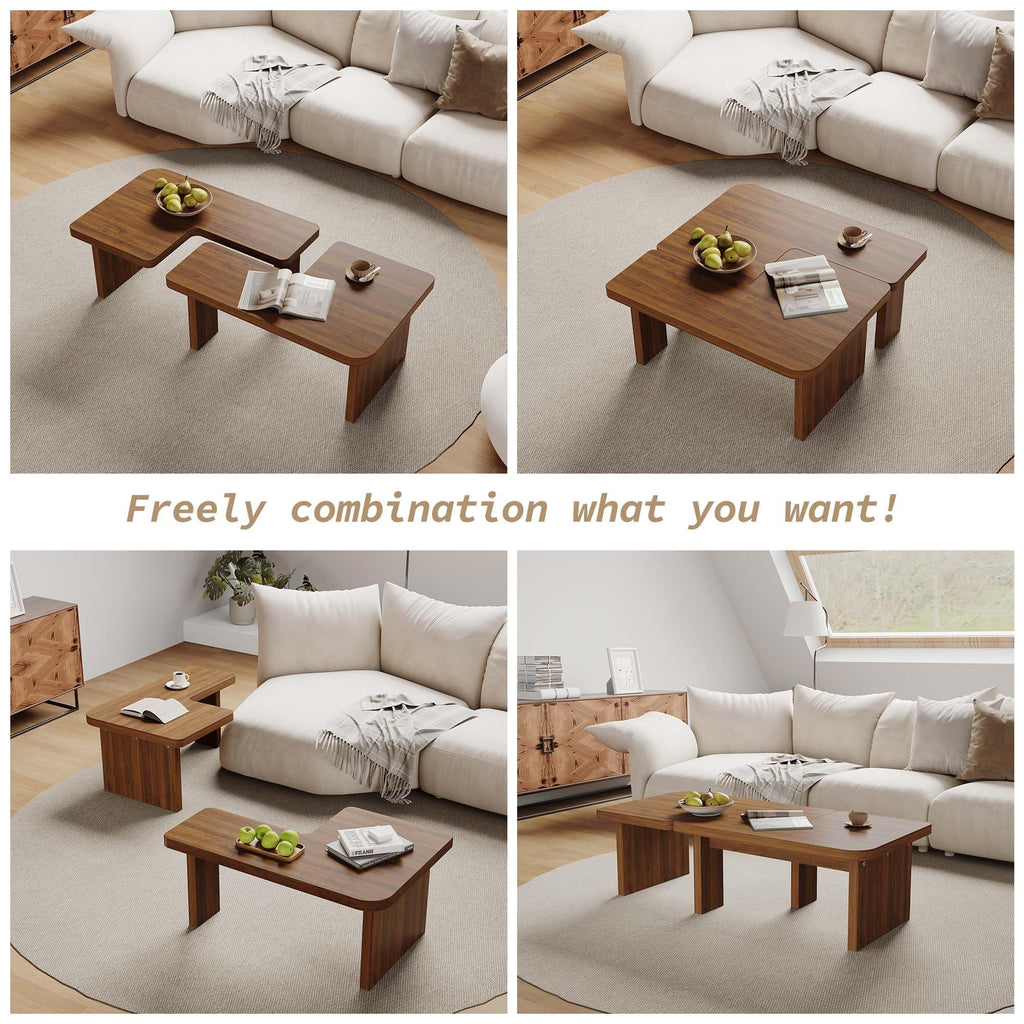 Brown Wooden L-Shape Coffee Table Set of 2 L633173