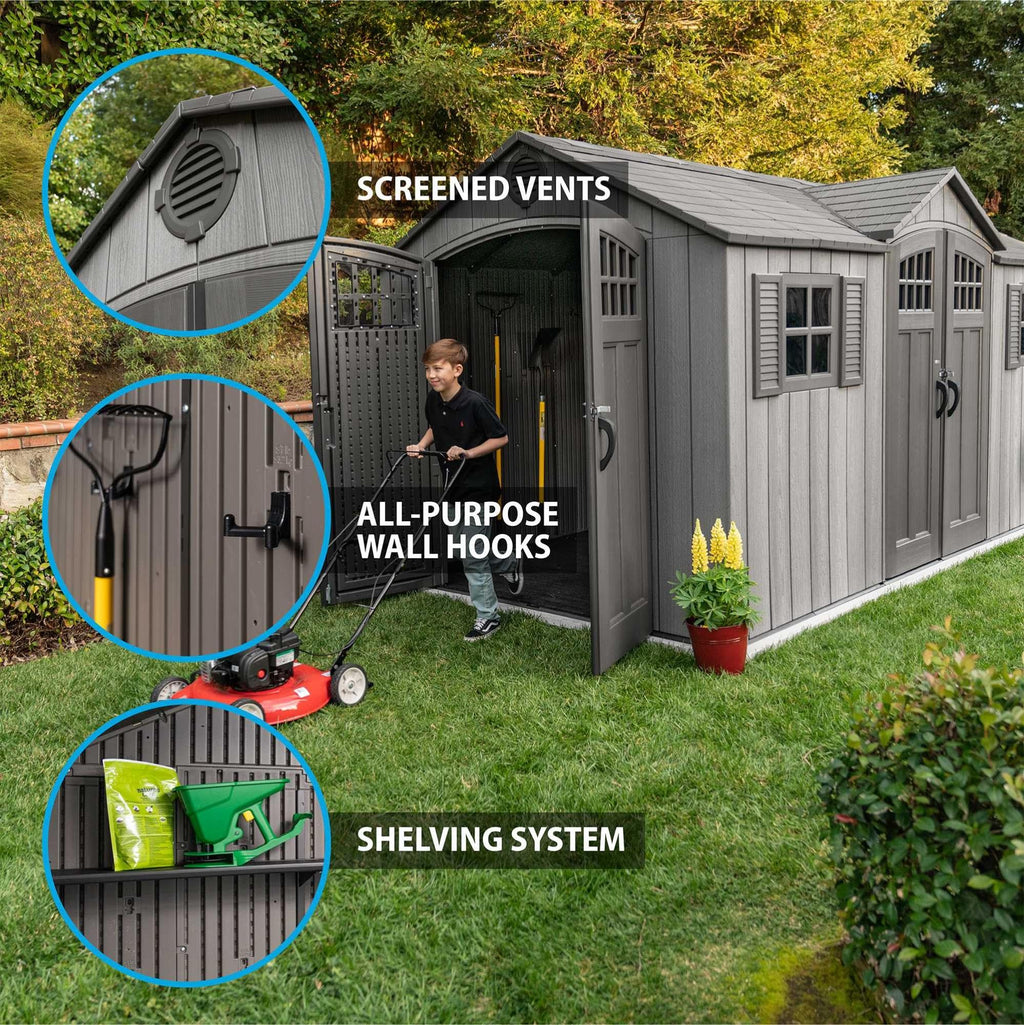 15 ft x 8 ft Gray Resin Outdoor Storage Shed E360