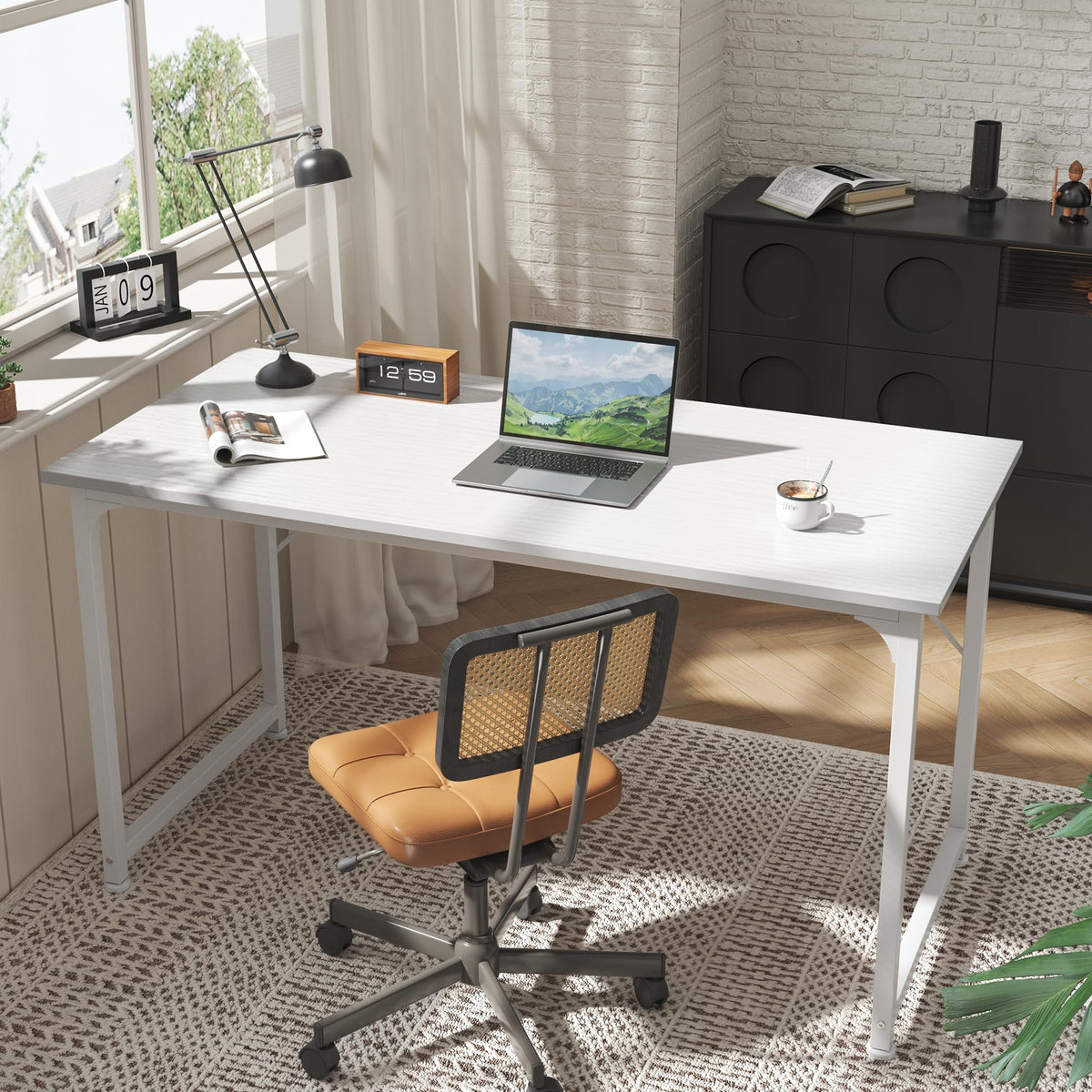 55 Inch White Computer Desk with Metal Frame S552646