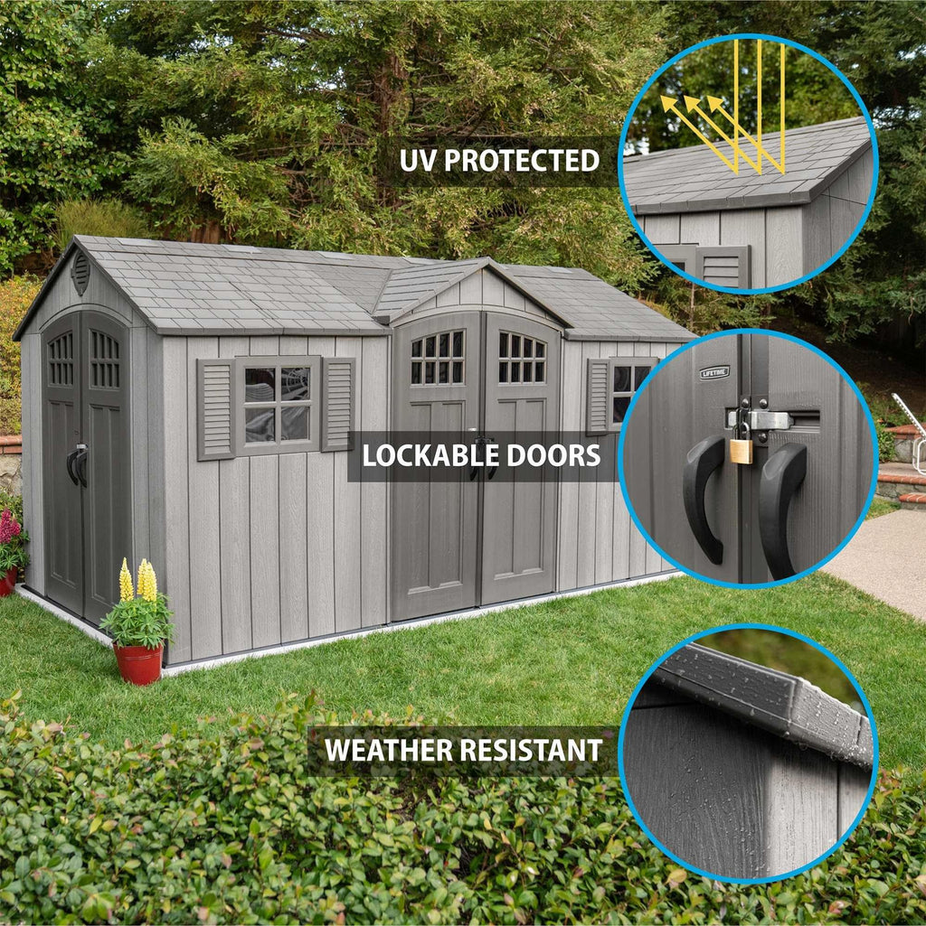 15 ft x 8 ft Gray Resin Outdoor Storage Shed E360