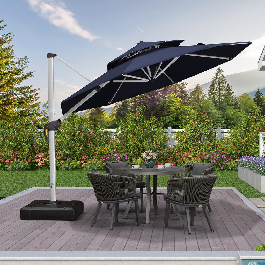 Navy Blue 10 FT Cantilever Patio Umbrella with Base T492