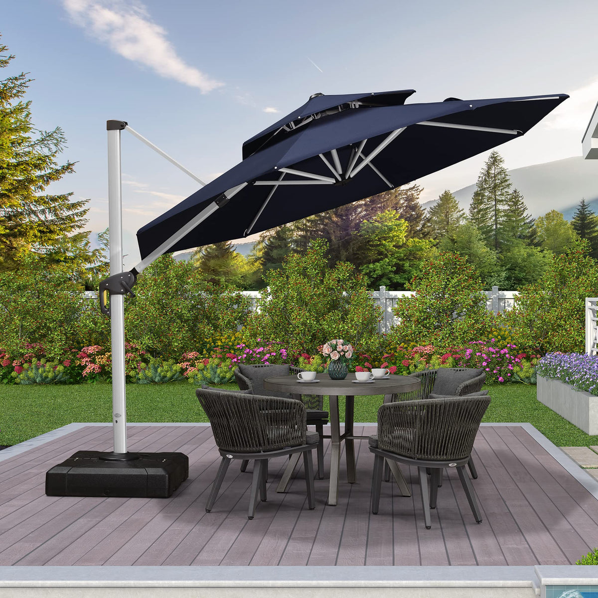 Navy Blue 10 FT Cantilever Patio Umbrella with Base T492