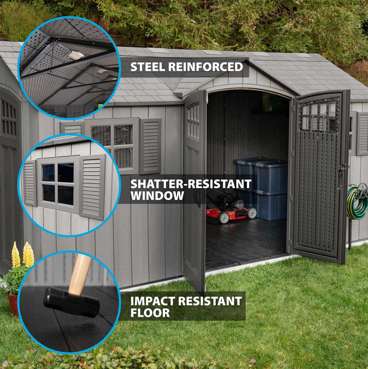 15 ft x 8 ft Gray Resin Outdoor Storage Shed E360